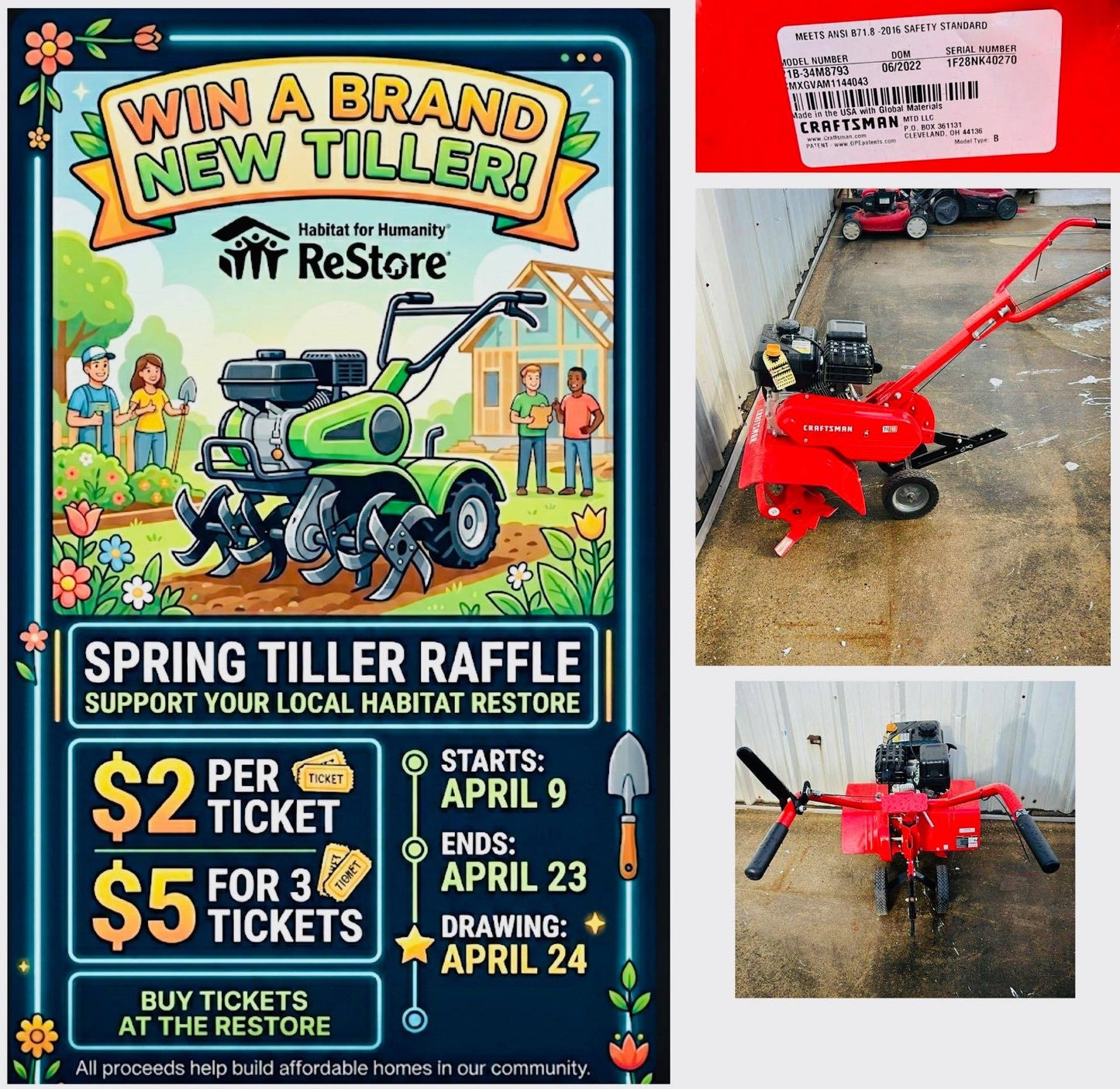 $5 Raffle Tickets(3) for Tiller